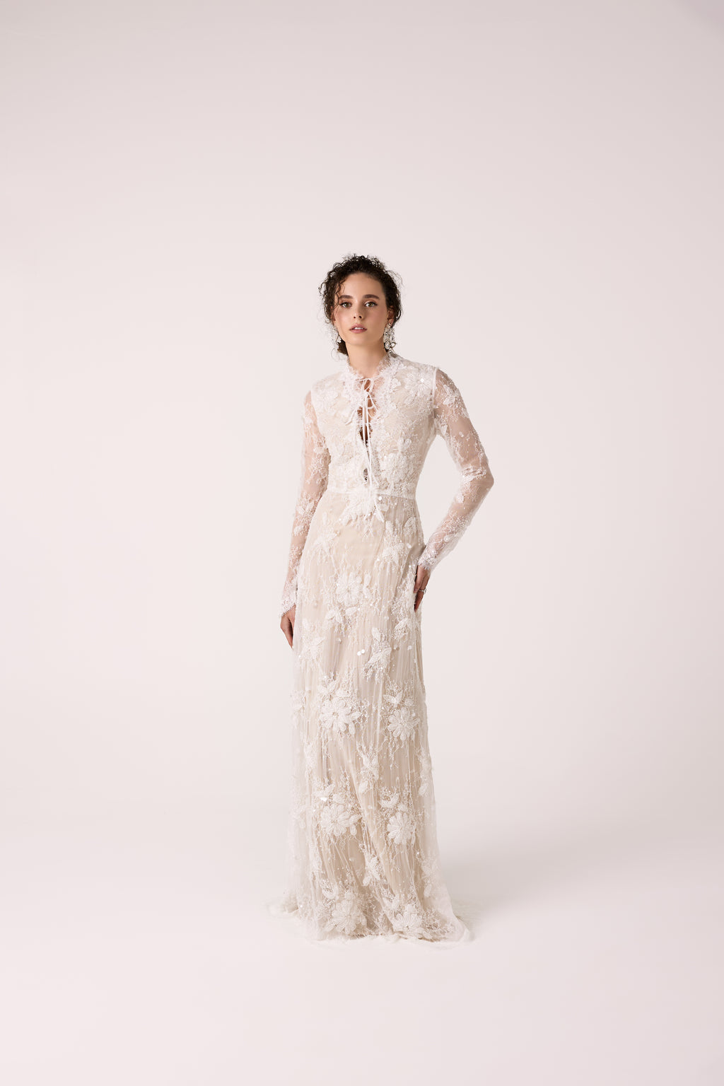 Kyle Long Sleeve Lace Dress Nude