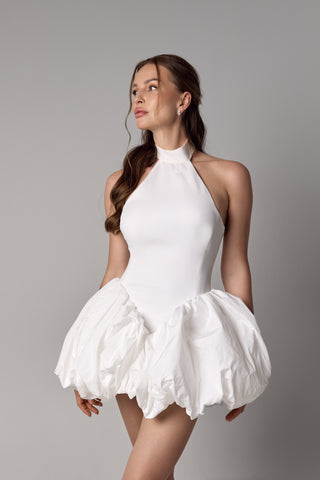 Mini Wedding Dress – High-Neck Bodysuit & Taffeta Skirt