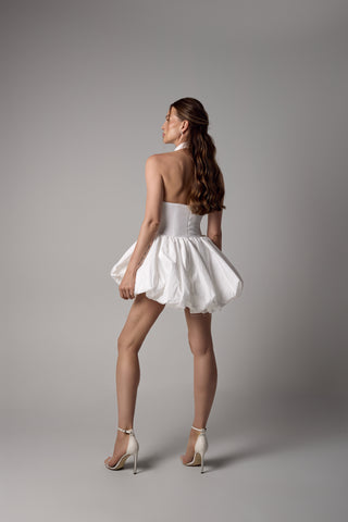 Mini Wedding Dress – High-Neck Bodysuit & Taffeta Skirt