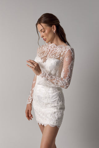 Three-Piece Wedding Dress – Satin, Lace & Overskirt Gown