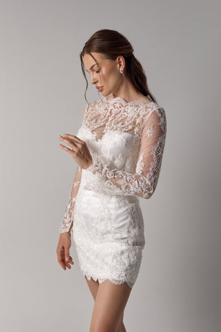 Mini Wedding Dress – Short Satin & Lace Bridal Gown