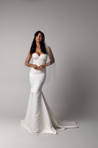 Two-Piece Wedding Dress – Beaded Corset Gown with Godet Skirt