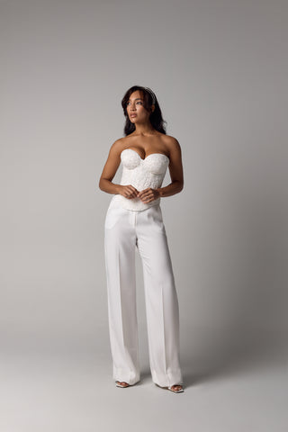 Bridal Suit – Beaded Corset & White Wedding Trousers