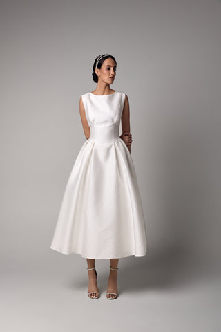 Tea-Length Wedding Dress – Jacquard Midi Bridal Gown