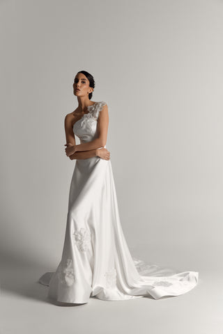 A-Line Wedding Dress – Silk Satin One-Shoulder Gown