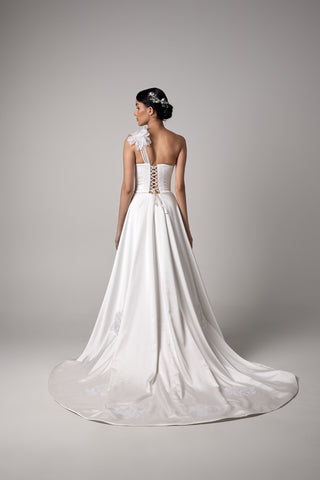 A-Line Wedding Dress – Silk Satin One-Shoulder Gown