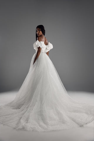 A-Line Wedding Dress – Taffeta Gown with Slit & Overskirt