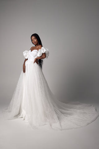 A-Line Wedding Dress – Taffeta Gown with Slit & Overskirt
