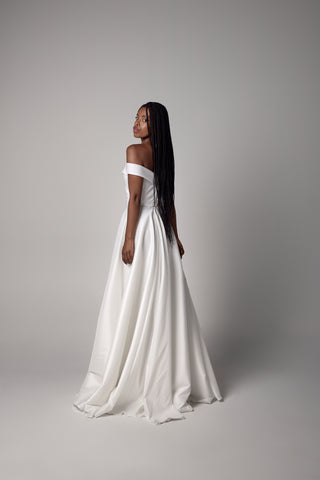 A-Line Wedding Dress – Taffeta Gown with Slit & Overskirt