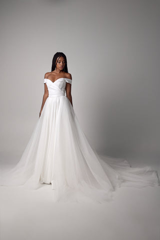 A-Line Wedding Dress – Taffeta Gown with Slit & Overskirt