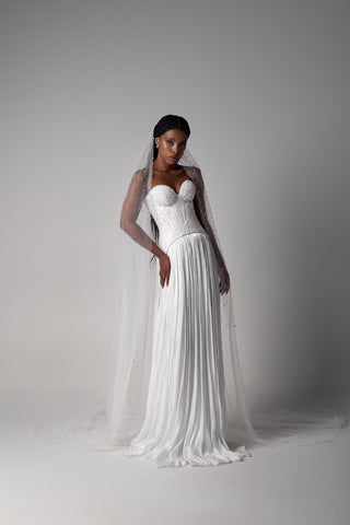Two-Piece Wedding Dress – Beaded Corset & Satin Skirt