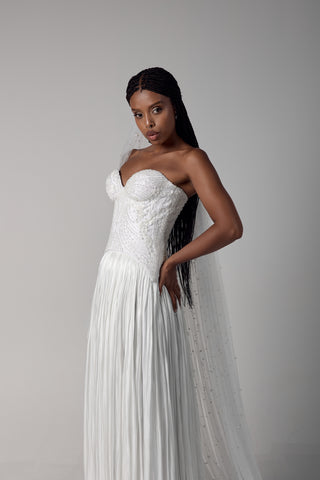 Two-Piece Wedding Dress – Beaded Corset & Satin Skirt