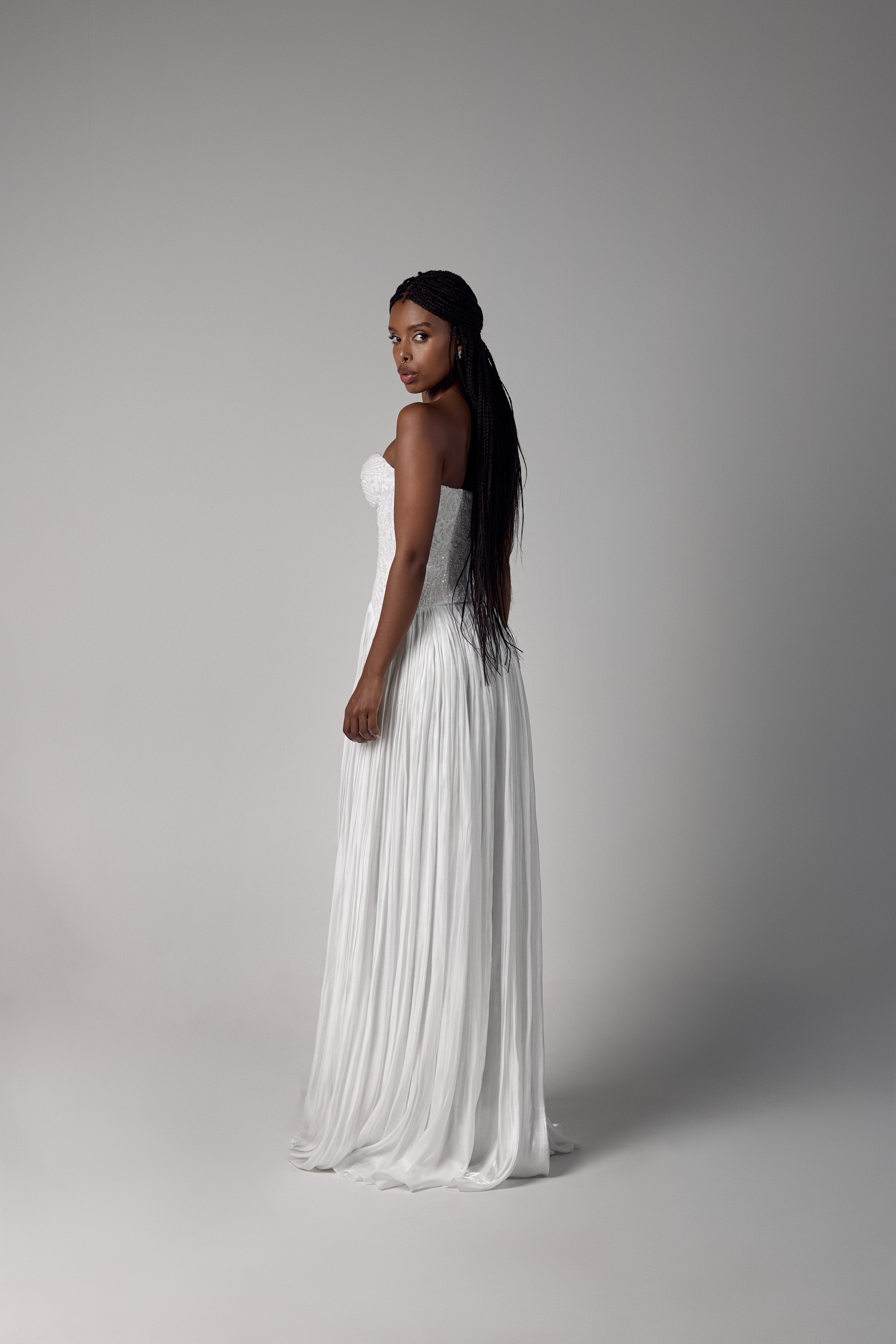 Two-Piece Wedding Dress – Beaded Corset & Satin Skirt