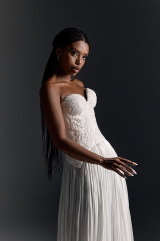 Two-Piece Wedding Dress – Beaded Corset & Satin Skirt