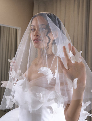 Tulle Elbow Veil with Handcrafted Silk Butterflies