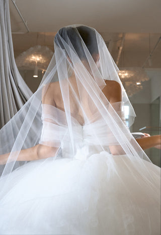 Plain Nude Long Lenght Blusher Veil