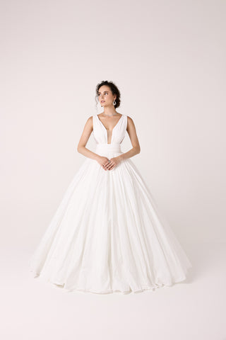 Romantic Taffeta Ball Gown with Beaded Corset Detailing and V-Neckline