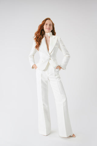 Modern Satin Long Sleeve Two-Piece Pant Suit Wedding Dress